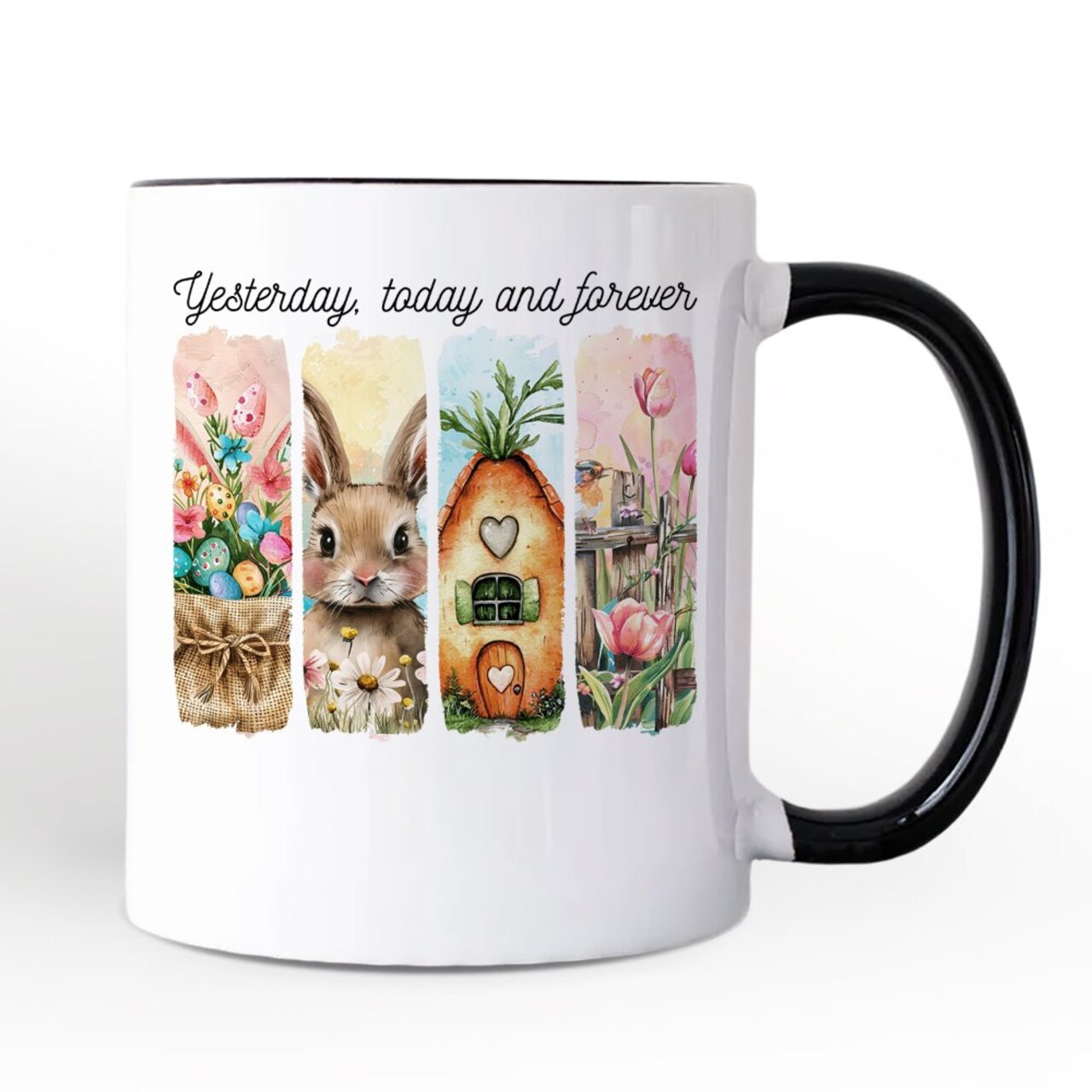 Easter Bunny Floral Brushstroke Mug, Spring Pastel Coquette Gift